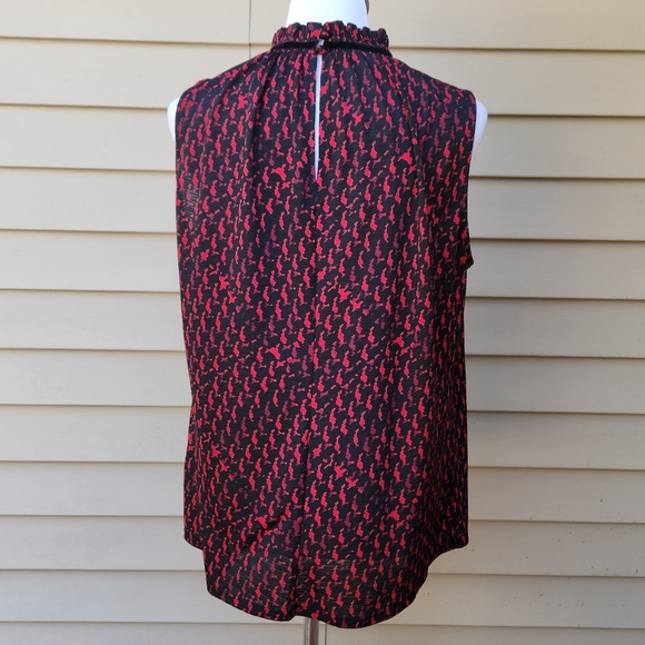 Worthington Shell Blouse Red Black Print Mockneck Bow Detail Sleeveless - Picture 8 of 13